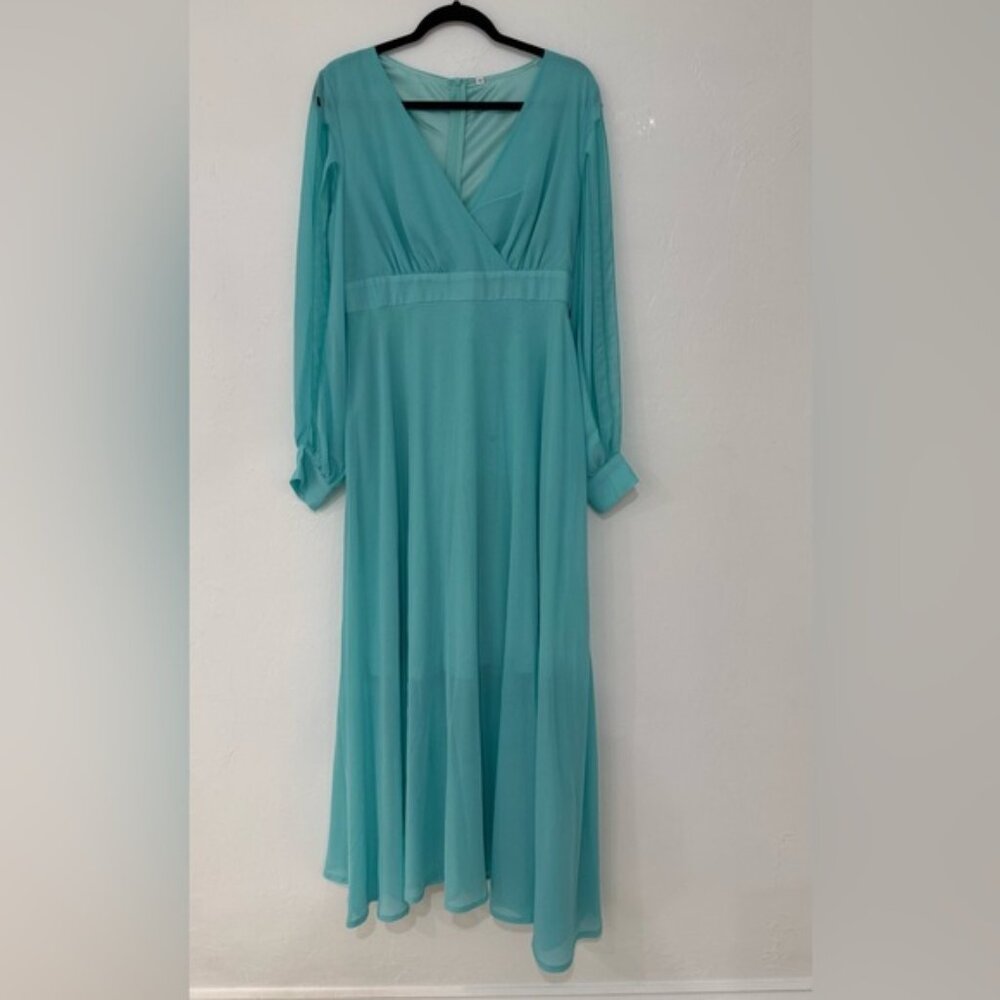 Elegant Teal Long Sleeve Dress